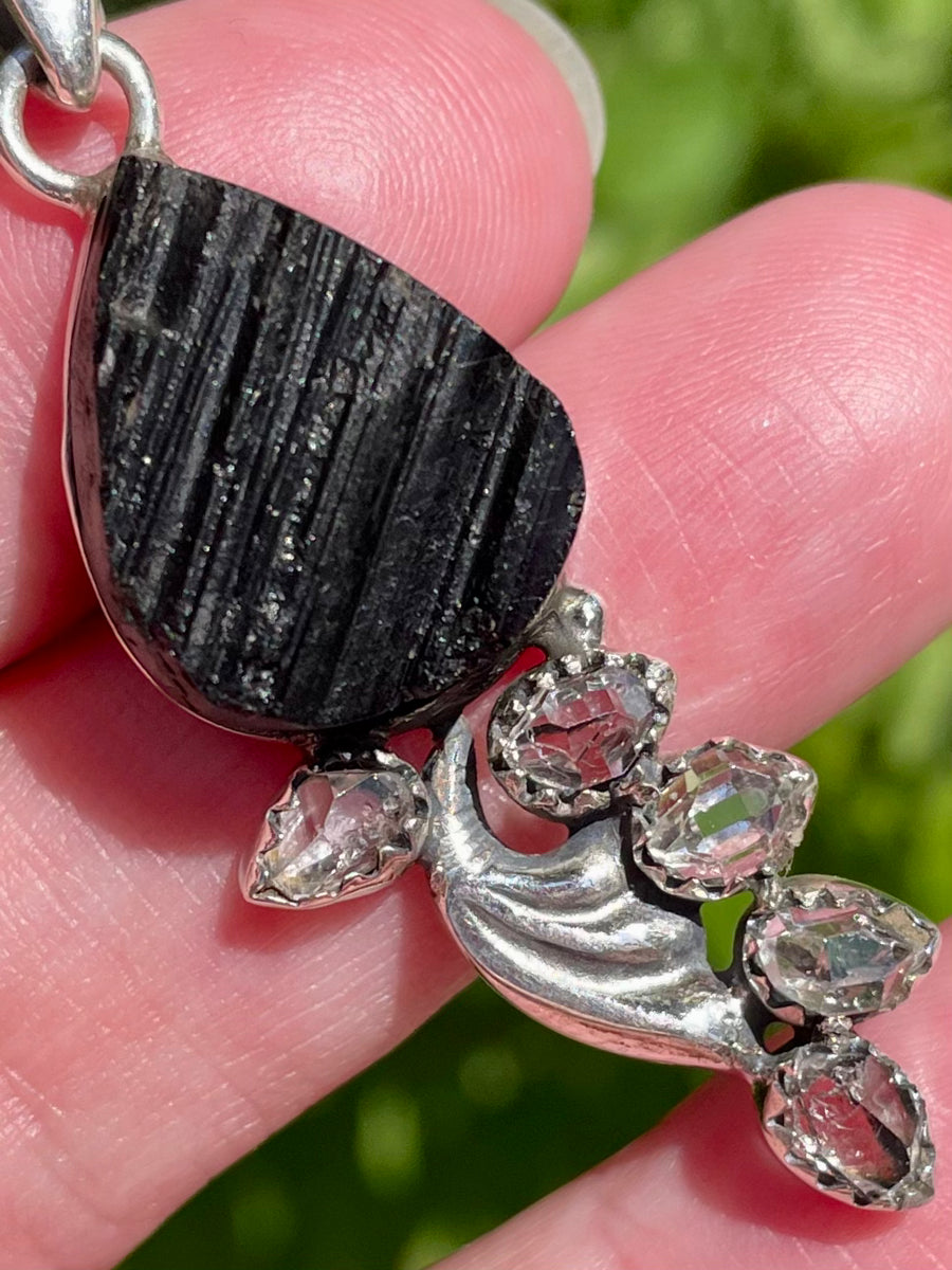 Rough hotsell Black Tourmaline and Herkimer Diamond-Pendant