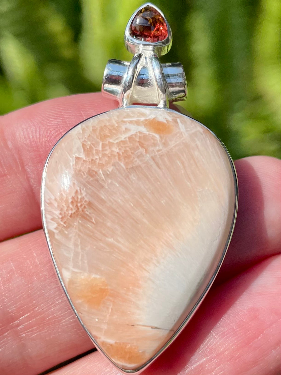 Unique Orange high quality Scolecite and Garnet Pendant