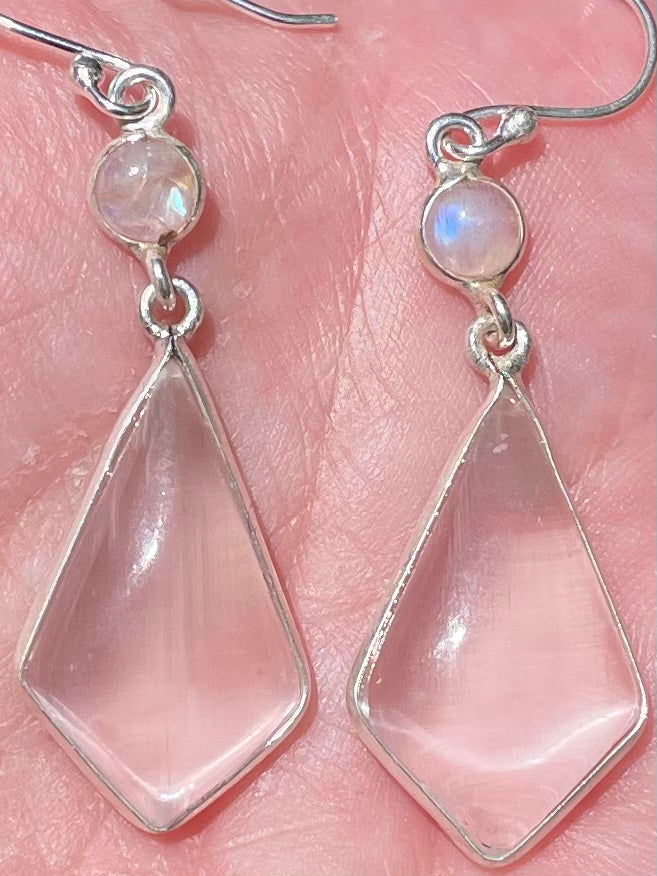 Selenite and Rainbow Moonstone Earrings