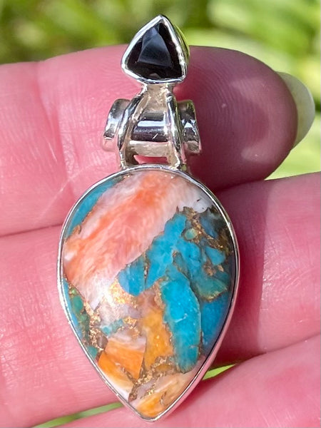 Spiny Oyster in Arizona Turquoise and Black Onyx Pendant