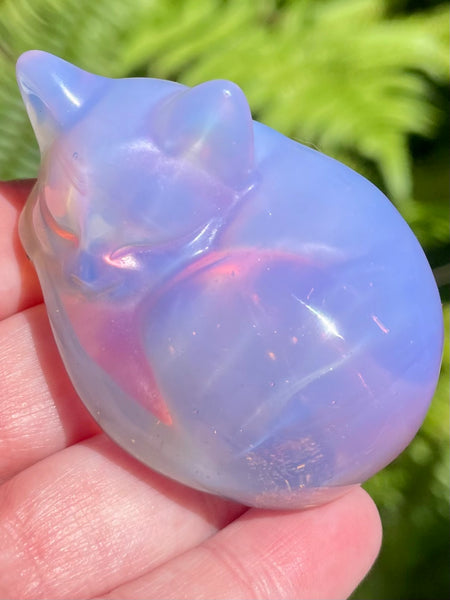 Large Pink Opalite Carved Sleeping Cat - Morganna’s Treasures