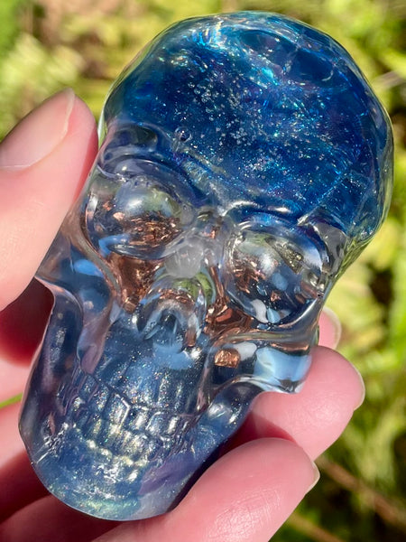 “Celestial” Sodalite, Pyrite, Kyanite, Opalite, Clear Quartz & Copper Orgonite Skull