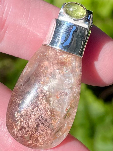 Ghost Phantom Garden Quartz (Lodolite) and Peridot Pendant