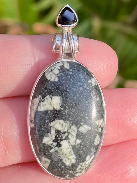 Chinese Writing Stone and Black Onyx Pendant