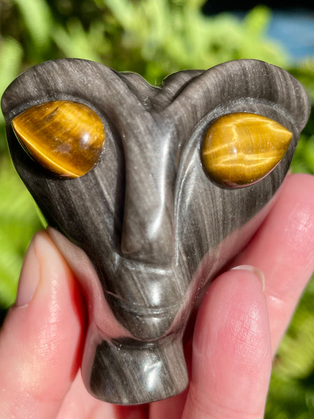 Silver Sheen Obsidian and Tigers Eye Alien - Morganna’s Treasures