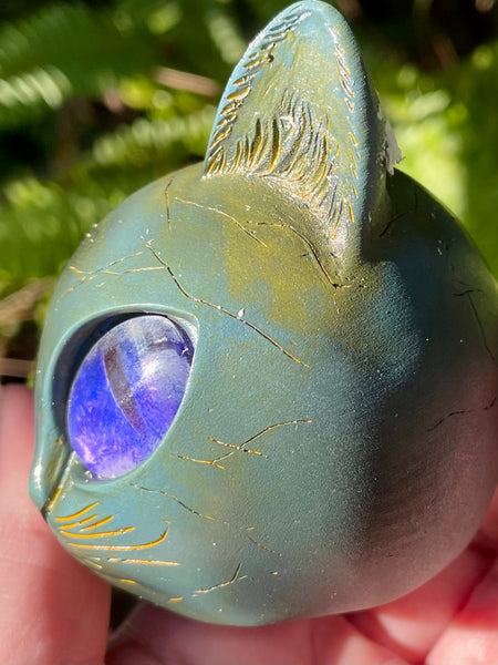 Resin Cat Head with Purple Eyes - Morganna’s Treasures