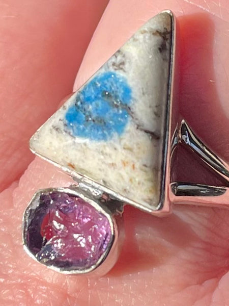 K2 Azurite and Rough Amethyst Ring Size 9