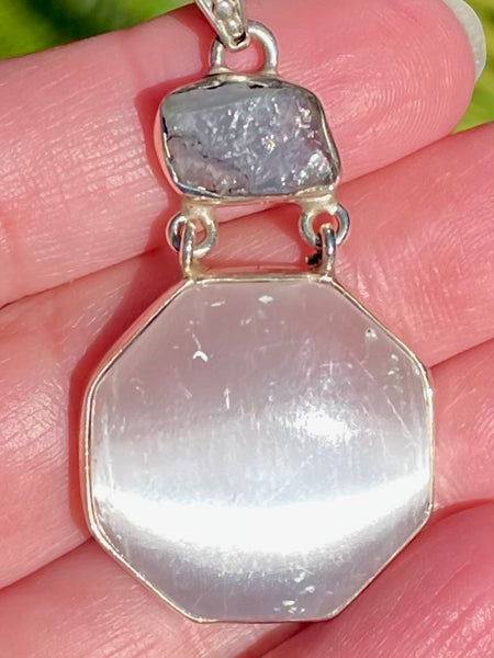 Selenite and Rough Iolite Pendant - Morganna’s Treasures