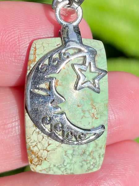 Crescent Moon & Star Variscite Pendant - Morganna’s Treasures 