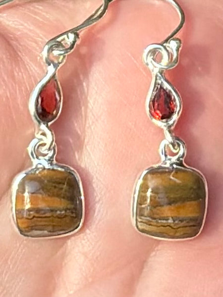 Mexican Laguna Lace Agate and Garnet Earrings - Morganna’s Treasures
