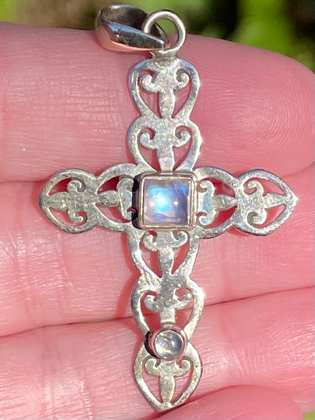 Rainbow Moonstone Cross Pendant