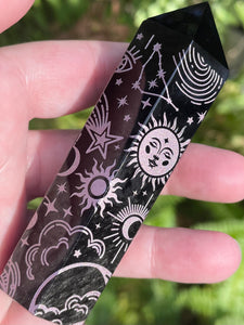 Sacred Symbols Black Obsidian Healing Wand - Pink - Morganna’s Treasures 