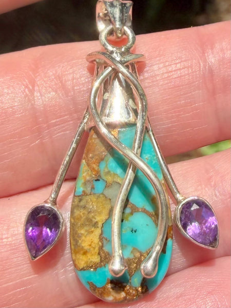 Blue Turquoise and Amethyst Pendant