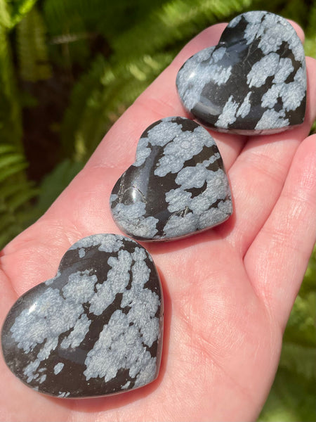 Medium Snowflake Obsidian Heart Palm Stones - Morganna’s Treasures