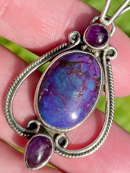 Purple Copper Turquoise and Amethyst Pendant - Morganna’s Treasures 