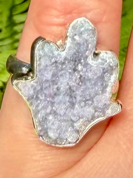 Hamsa Hand Druzy Agate Ring Size 6
