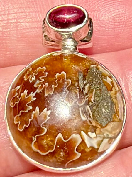Stunning Sutured Ammonite and Garnet Pendant