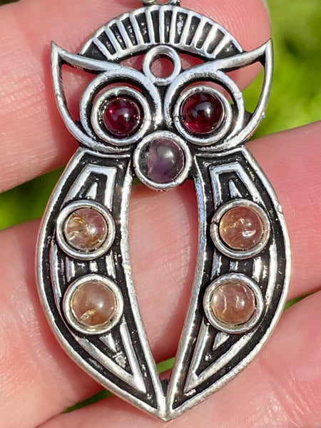 Amethyst, Citrine and Garnet Owl Pendant - Morganna’s Treasures 