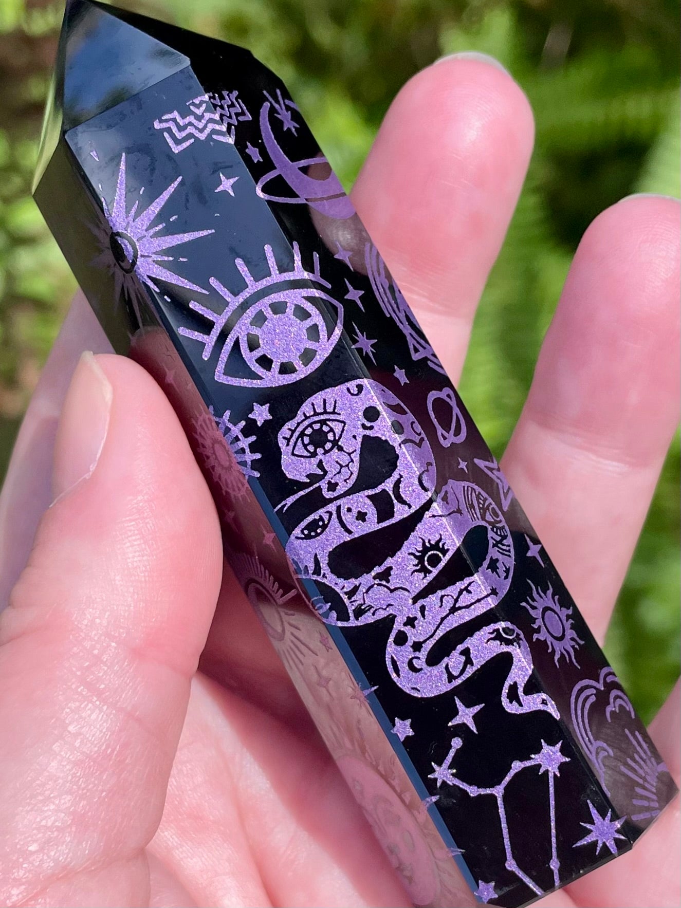 Sacred Symbols Black Obsidian Healing Wand - Purple - Morganna’s Treasures 