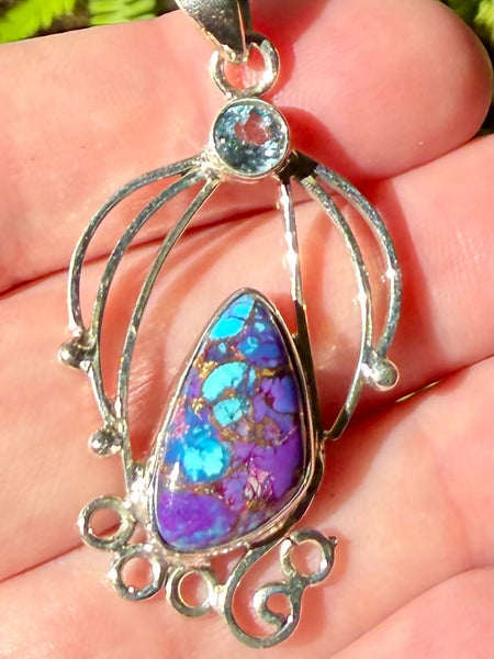 Purple Copper Turquoise and Blue Topaz Pendant - Morganna’s Treasures