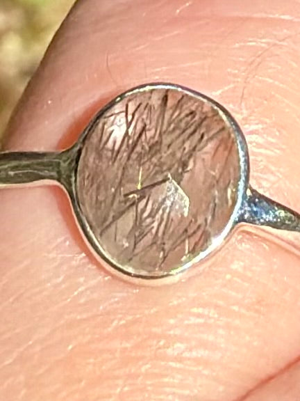 Faceted Tourmalinated Quartz Ring Size 6.5