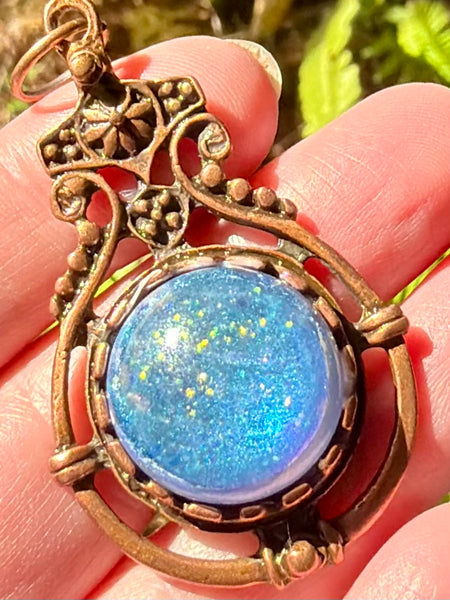 Azurite, Aquamarine, Selenite, Moonstone and Aluminum Orgonite Pendant - Morganna’s Treasures