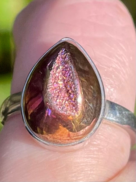 Rose Titanium Aura Quartz Druzy Ring Size 6