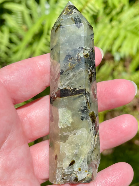 Prehnite with Epidote Healing Wand with Druzy - Morganna’s Treasures