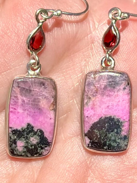 Pink Cobalto Calcite and Garnet Earrings