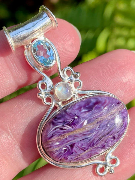 Charoite, Rainbow Moonstone and Blue Topaz Pendant - Morganna’s Treasures 