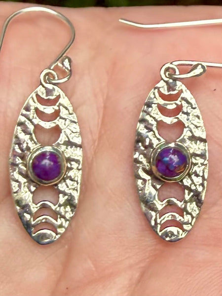 Purple Copper Turquoise Moon Phase Earrings