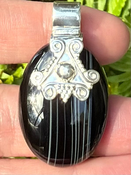 Black Botswana Agate Pendant - Morganna’s Treasures