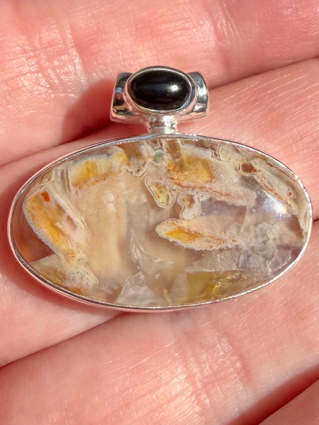 Tube Agate and Black Onyx Pendant