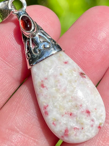 Cinnabar in Scapolite and Garnet Pendant - Morganna’s Treasures 