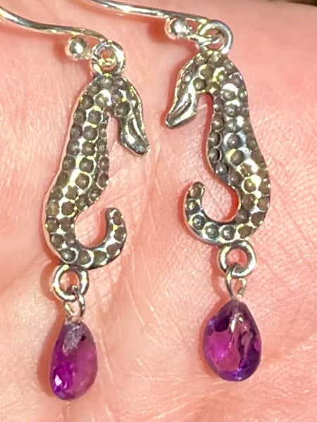Purple Amethyst Seahorse Earrings