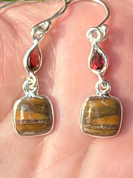 Mexican Laguna Lace Agate and Garnet Earrings - Morganna’s Treasures