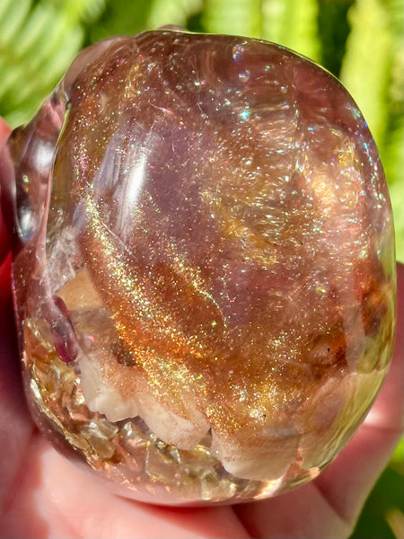 “Mystic” Large Garnet, Smoky Quartz, Red Aventurine, Tigers Eye, Moonstone, Red Jasper, Clear Quartz & Copper Orgonite Skull