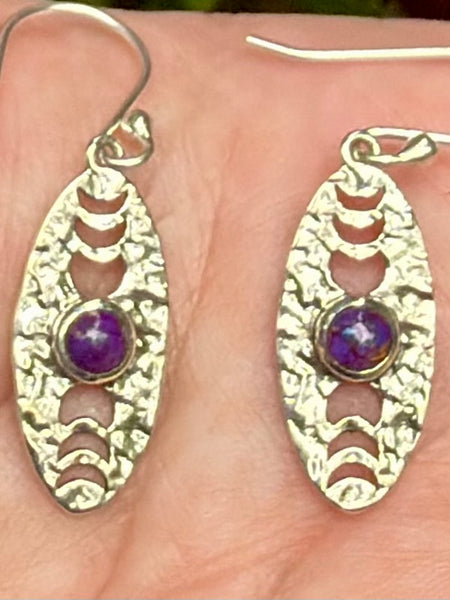 Purple Copper Turquoise Moon Phase Earrings