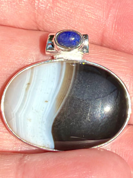 Botswana Agate and Lapis Lazuli Pendant
