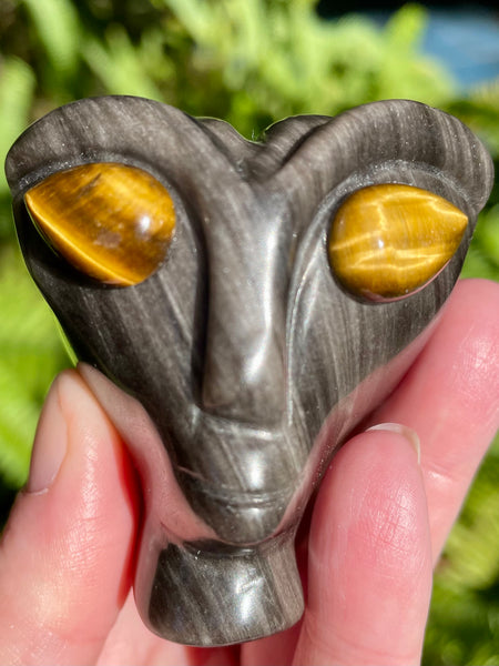 Silver Sheen Obsidian and Tigers Eye Alien - Morganna’s Treasures