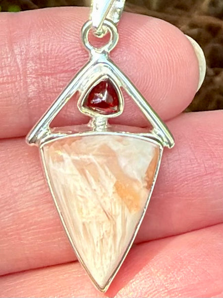 Orange Scolecite and Garnet Pendant
