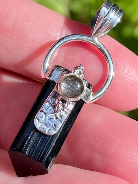 Tourmanilated Quartz and Black Tourmaline Pendant - Morganna’s Treasures 