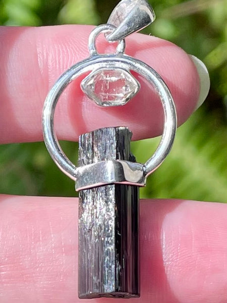 Rough Black Tourmaline and Herkimer Diamond Pendant - Morganna’s Treasures 