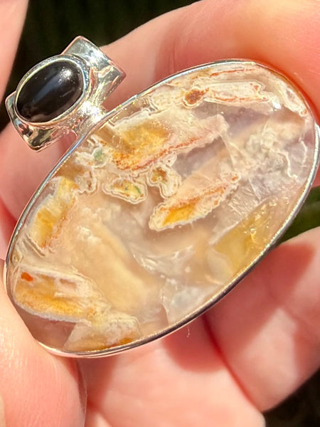 Tube Agate and Black Onyx Pendant