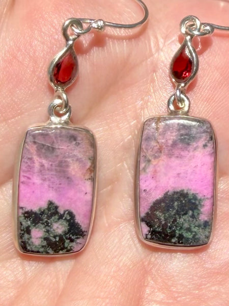 Pink Cobalto Calcite and Garnet Earrings