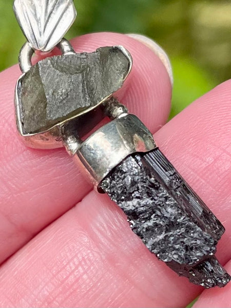 Moldavite and Black Tourmaline Pendant - Morganna’s Treasures 