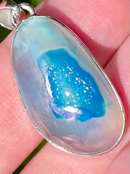 Marine Blue Aura Quartz Druzy Pendant