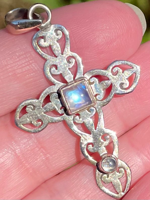 Rainbow Moonstone Cross Pendant