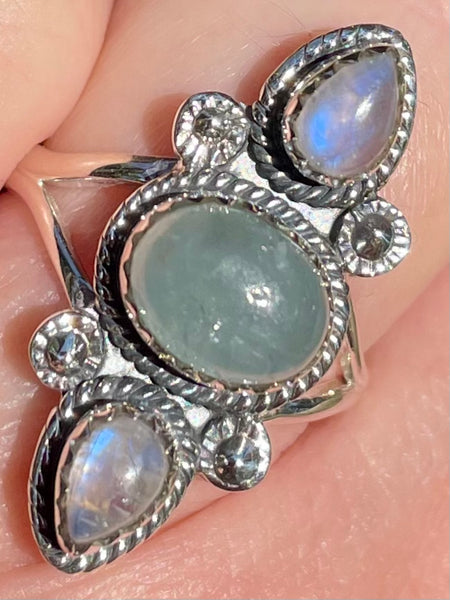 Rainbow Moonstone and Aquamarine Ring Size 8 - Morganna’s Treasures 