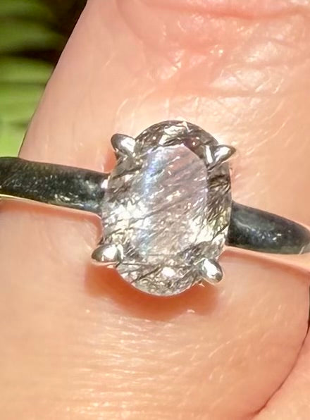 Faceted Tourmalinated Quartz Ring Size 7